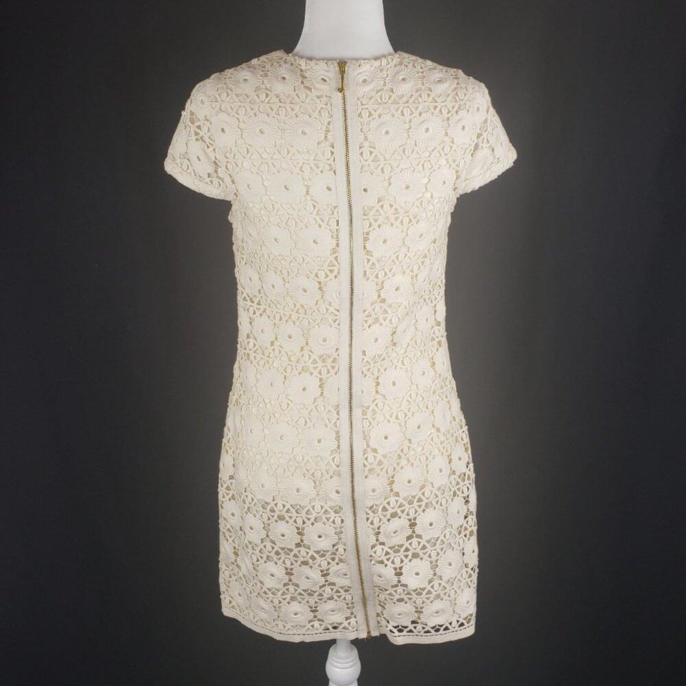Juicy Couture Lace Dress Women 4 Cream Guipure Cap Sleeve Shift Dress Pockets - Picture 4 of 10